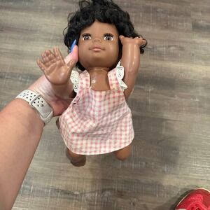 Vintage 1991 Irwin Toy Oopsie Daisy Crawling Baby Doll Black Pink Gingham  90s
